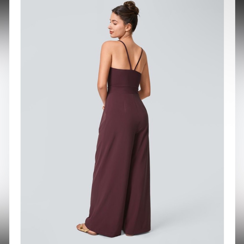 Nwot Halara Breezeful Backless Pocket Wide Leg Quick Dry Resort Jumpsuit casual